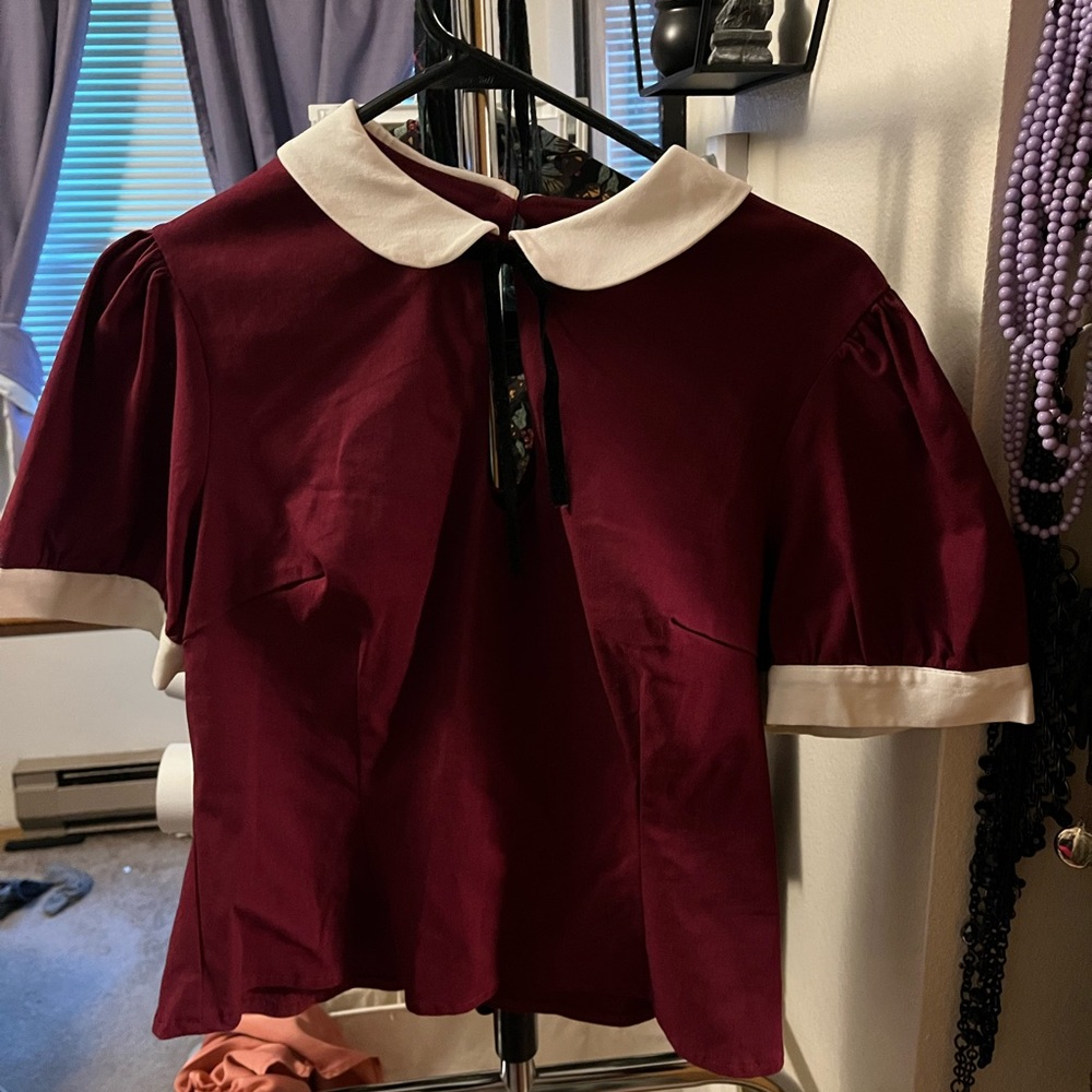 Collectif Vintage Peter Pan Collar Keyhole Blouse Puff Sleeve ‘Khloe Top’ EUC 3X